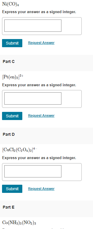 Ni Co 4 Express Your Answer As A Signed Integer Submit Request Answer Part C Pt En 2 Express Your Answer As A Sign 1