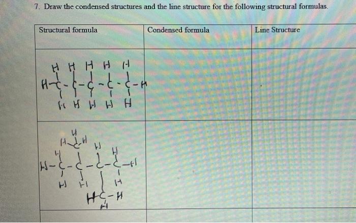 7 Draw The Condensed Structures And The Line Structure For The Following Structural Formulas Structural Formula Conden 1
