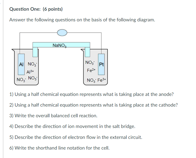 Question One 6 Points Answer The Following Questions On The Basis Of The Following Diagram Nano3 No3 Pt Fe Ai No3 1