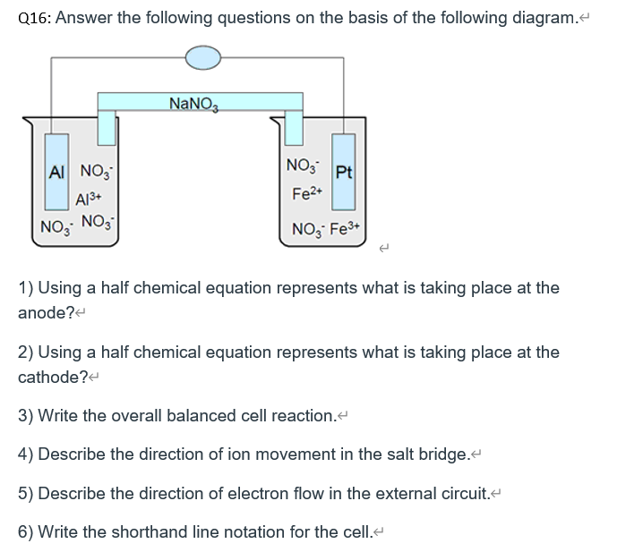 Q16 Answer The Following Questions On The Basis Of The Following Diagram Nano3 Ai No3 A1 No3 No3 No3 Pt Fe No3 F 1
