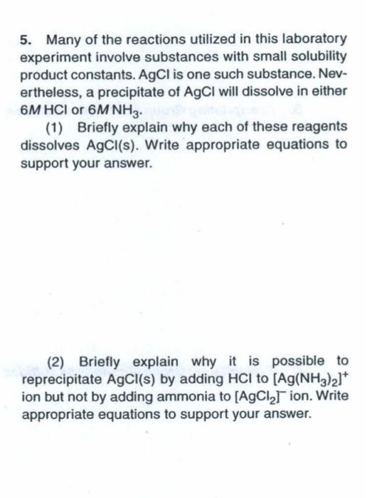 5 Many Of The Reactions Utilized In This Laboratory Experiment Involve Substances With Small Solubility Product Constan 1