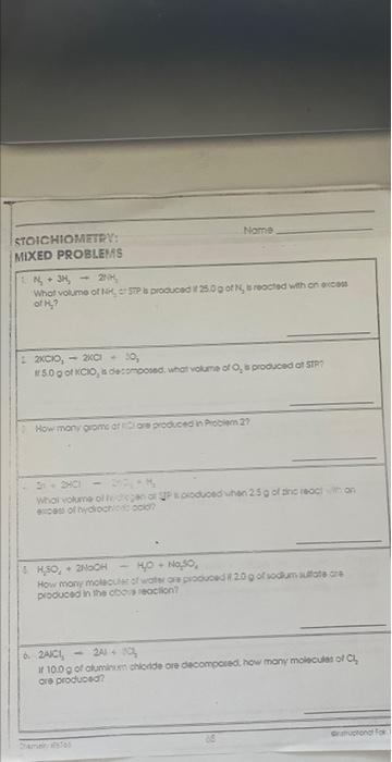Name Quarles Kaitlyn Stoichiometry Hend Reacent 1 N 3h 2mm How Many Grams Of Nh Con Be Produced From The Reacti 2