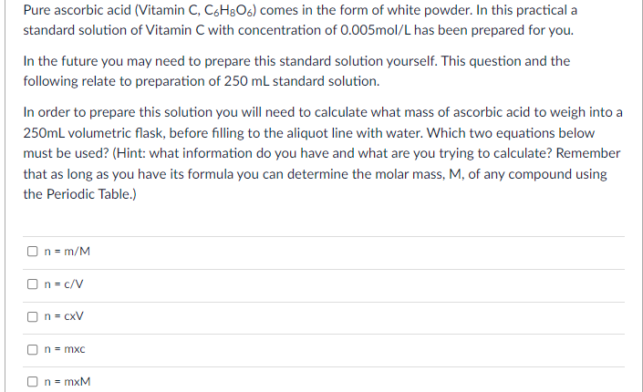 Pure Ascorbic Acid Vitamin C C6h O6 Comes In The Form Of White Powder In This Practical A Standard Solution Of Vitam 1