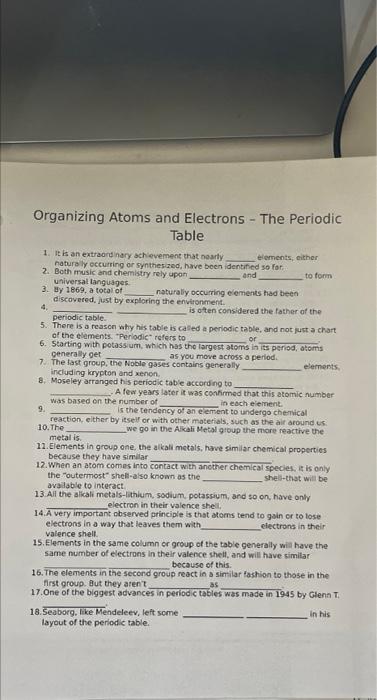 Organizing Atoms And Electrons The Periodic Table 1 It Is An Extraordinary Achievement That Nearly Naturally Occurrin 1