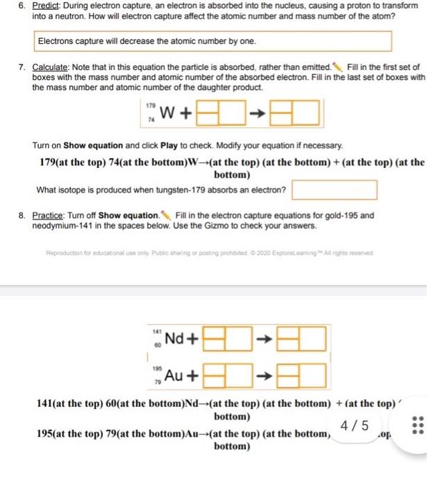 6 Predict During Electron Capture An Electron Is Absorbed Into The Nucleus Causing A Proton To Transform Into A Neut 1