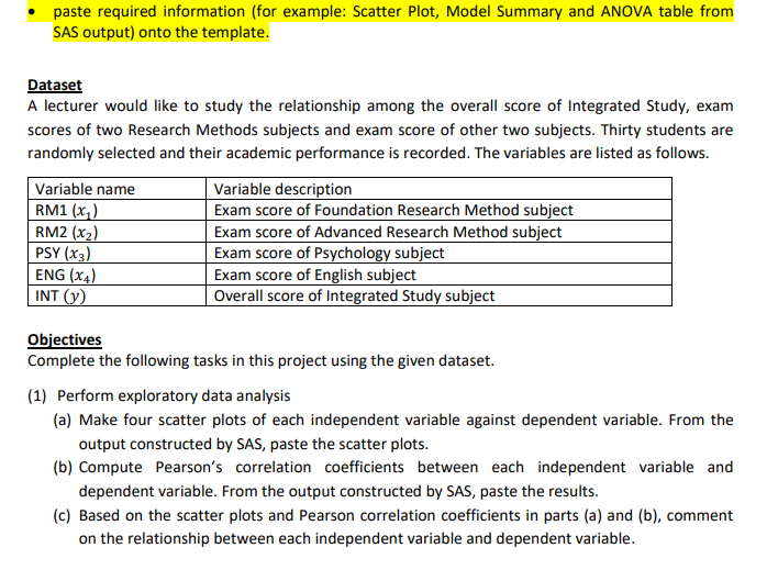 Paste Required Information For Example Scatter Plot Model Summary And Anova Table From Sas Output Onto The Template 1
