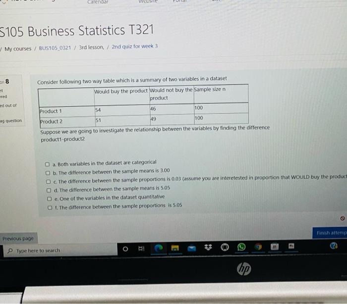 Calendar Webs 5105 Business Statistics T321 My Courses Bus105 0321 3rd Lesson 2nd Quiz For Week 3 8 Consider Foll 1