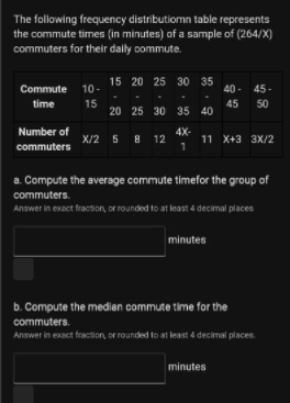 The Following Frequency Distribution Table Represents The Commute Times In Minutes Of A Sample Of 264 X Commuters Fo 1