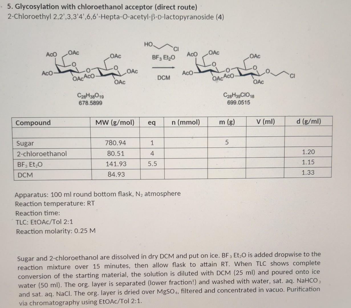 5 Glycosylation With Chloroethanol Acceptor Direct Route 2 Chloroethyl 2 2 3 3 4 6 6 Hepta O Acetyl B D Lactopyrano 1