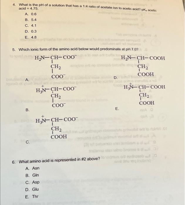 4 What Is The Ph Of A Solution That Has A 1 4 Ratio Of Acetate Ion To Acetic Acid Pk Acetic Acid 4 75 A 0 6 B 5 4 1