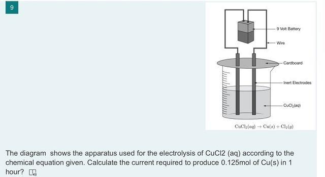 9 9 Volt Battery Wire Cardboard Inert Electrodes Cuca Cucl Aq Cu S C17 9 The Diagram Shows The Apparatus Used Fo 1
