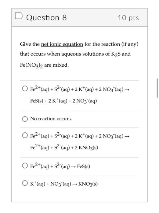 Question 6 If A 1 315 M Solution Of Fe No3 3 Aq Fully Dissociates In Water What Is The Concentration Of Nitrate Ions I 2