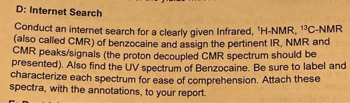 D Internet Search Conduct An Internet Search For A Clearly Given Infrared H Nmr 1 C Nmr Also Called Cmr Of Benzoca 1