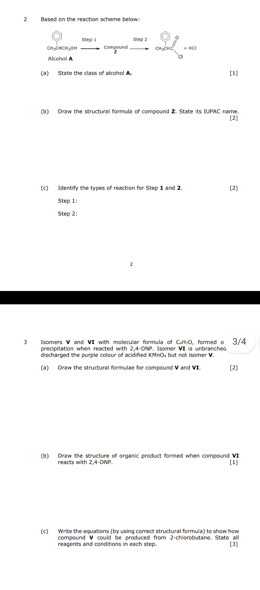 2 Based On The Reaction Scheme Below Step 1 Step 2 Ch3chch2oh Compound Z Ch3chc Hci Alcohol A A State The Class Of 1