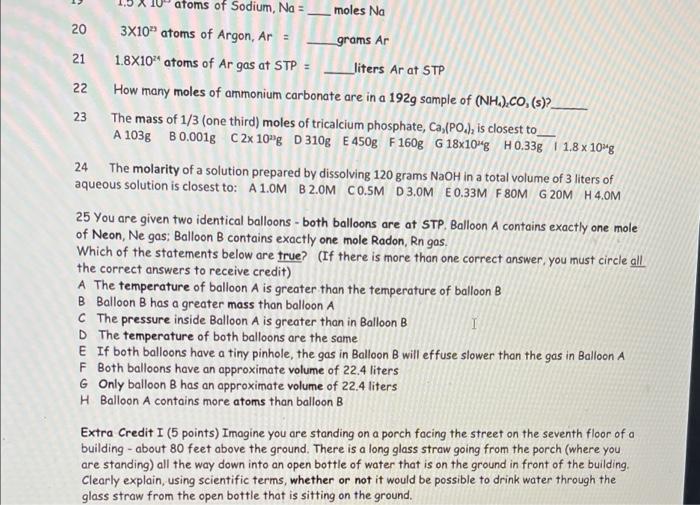 2 0m Com 03 0m Atoms Of Sodium Na Moles Na 20 3x10 Atoms Of Argon Ar Grams Ar 21 1 8x10 Atoms Of Ar Gas At Stp L 1