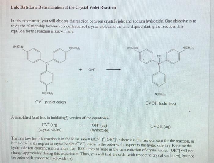 1 Was The Reaction Zero First Or Second Order With Respect To The Concentration Of Crystal Violet Explain 2 Calcu 5