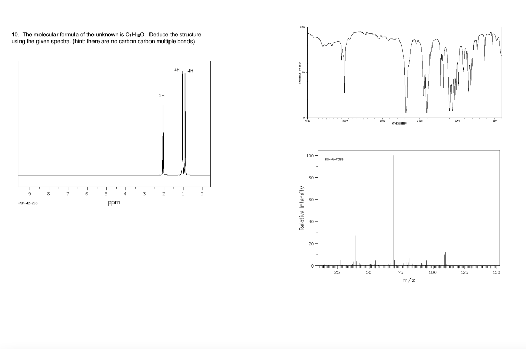 10 The Molecular Formula Of The Unknown Is C7h110 Deduce The Structure Using The Given Spectra Hint There Are No Ca 1