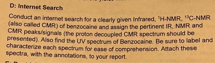D Internet Search Conduct An Internet Search For A Clearly Given Infrared H Nmr 13c Nmr Also Called Cmr Of Benzoca 1