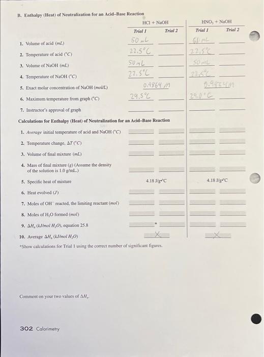 Experiment 25 Report Sheet Calorimetru Dole Lab Sec A Specific Heat Of A Metal Unknown No 94 Trial 2 1 Mass Of Metal 2