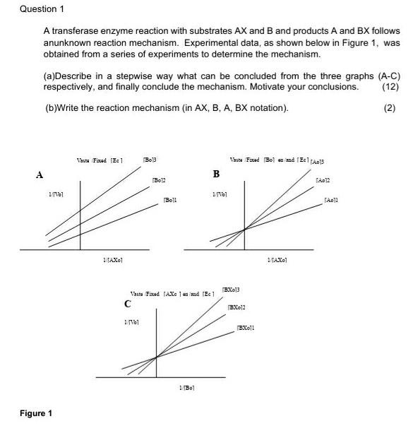 Question 1 A Transferase Enzyme Reaction With Substrates Ax And B And Products A And Bx Follows Anunknown Reaction Mecha 1