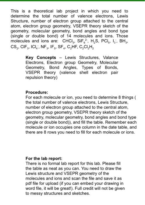 This Is A Theoretical Lab Project In Which You Need To Determine The Total Number Of Valence Electrons Lewis Structure 1