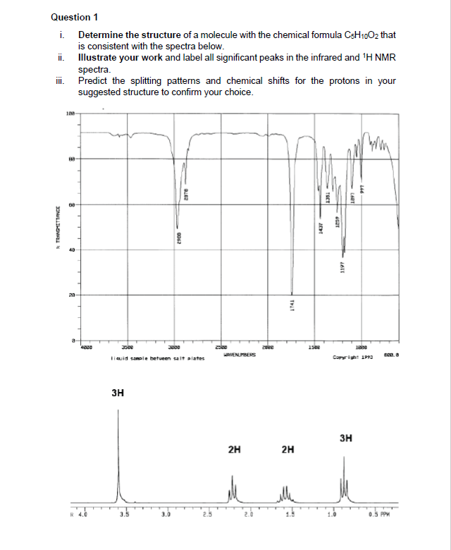 Question 1 I Determine The Structure Of A Molecule With The Chemical Formula Csh1002 That Is Consistent With The Spectr 1
