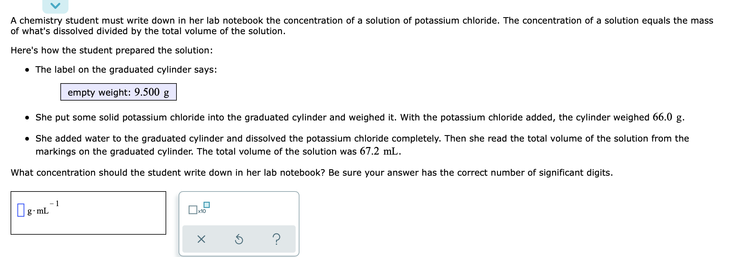 A Chemistry Student Must Write Down In Her Lab Notebook The Concentration Of A Solution Of Potassium Chloride The Conce 1