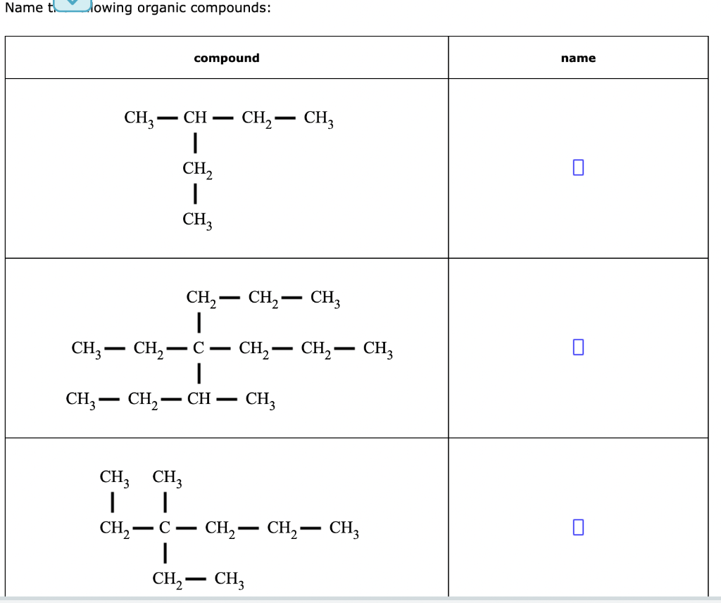 Name T Lowing Organic Compounds Compound Ch Ch3 Ch3 Ch 1 Ch 1 Ch3 Ch Ch Ch I Ch Ch C Ch Ch Ch 1 Ch C 1