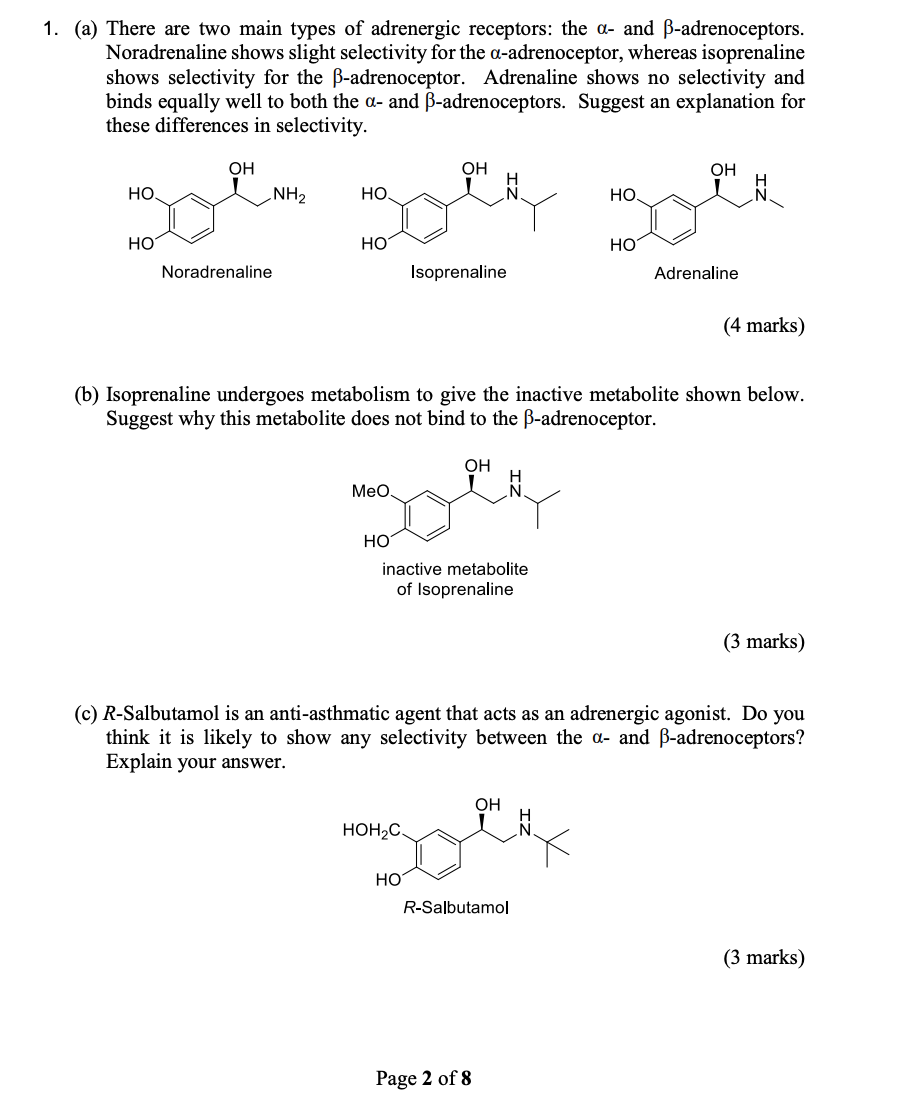 1 A There Are Two Main Types Of Adrenergic Receptors The A And Ss Adrenoceptors Noradrenaline Shows Slight Selectiv 1