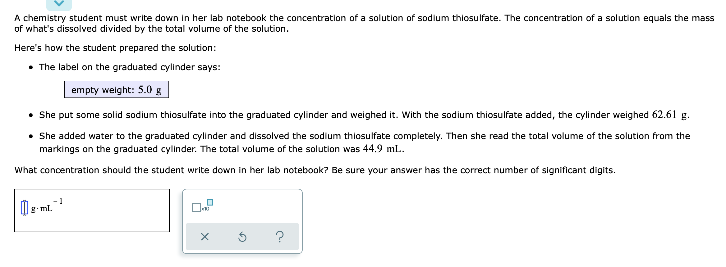 A Chemistry Student Must Write Down In Her Lab Notebook The Concentration Of A Solution Of Sodium Thiosulfate The Conce 1