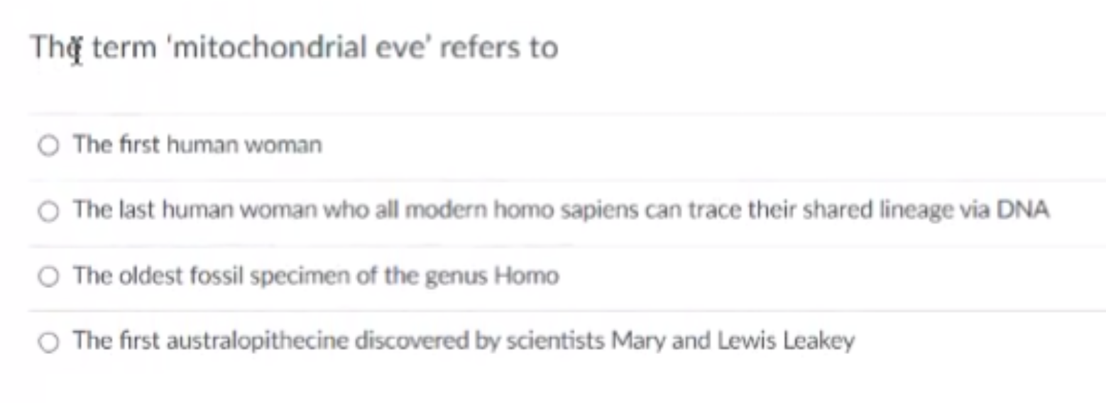 The Term Mitochondrial Eve Refers To The First Human Woman The Last Human Woman Who All Modern Homo Sapiens Can Trace 1