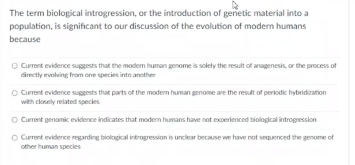The Term Biological Introgression Or The Introduction Of Genetic Material Into A Population Is Significant To Our Disc 1