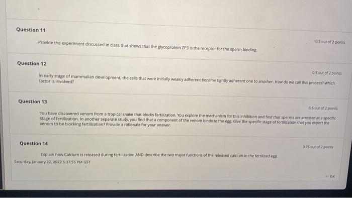 Question 11 Provide The Experiment Discussed In Class That Shows That The Glycoprotein Zp3 Is The Receptor For The Sperm 1