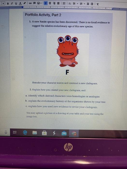 Portfollo Activity Part 2 1 A New Xenlte Species Has Been Discovered There Is No Fossil Evldence To Suggest The Relat 4