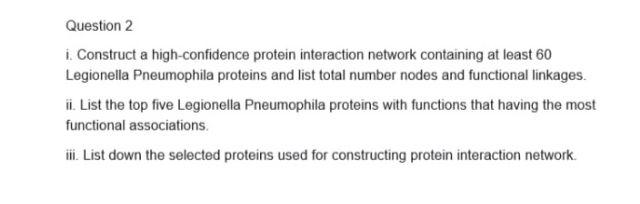 Question 2 1 Construct A High Confidence Protein Interaction Network Containing At Least 60 Legionella Pneumophila Prot 1