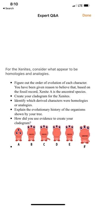 8 10 Search Lte Expert Q A Done For The Xenites Consider What Appear To Be Homologies And Analogies Figure Out The Ord 1