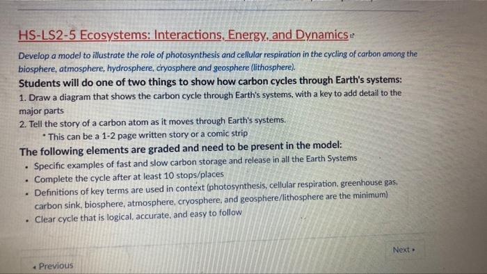 Hs Ls2 5 Ecosystems Interactions Energy And Dynamicse Develop A Model To Illustrate The Role Of Photosynthesis And Ce 1