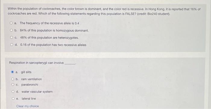 Within The Population Of Cockroaches The Color Brown Is Dominant And The Color Red Is Recessive In Hong Kong It Is R 1