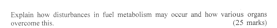 Explain How Disturbances In Fuel Metabolism May Occur And How Various Organs Overcome This 25 Marks 1