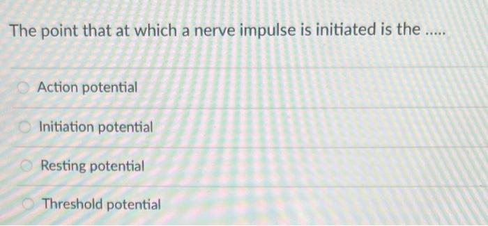 The Point That At Which A Nerve Impulse Is Initiated Is The Action Potential Initiation Potential Resting Potentia 1