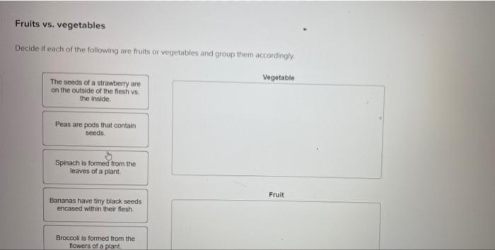 Fruits Vs Vegetables Decide If Each Of The Following Are Fruits Or Vegetables And Group Them Accordingly Vegetable The 1