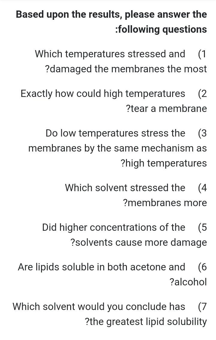 Based Upon The Results Please Answer The Following Questions Which Temperatures Stressed And 1 Damaged The Membranes 1