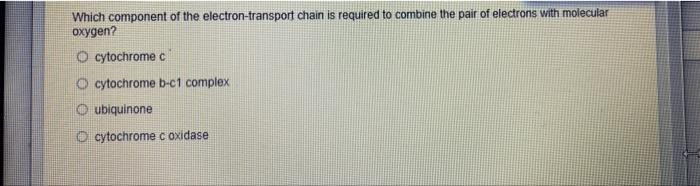 Which Component Of The Electron Transport Chain Is Required To Combine The Pair Of Electrons With Molecular Oxygen O Cy 1