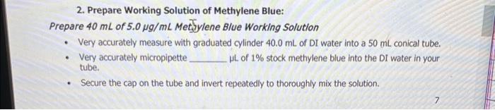 2 Prepare Working Solution Of Methylene Blue Prepare 40 Ml Of 5 0 Pg Ml Methylene Blue Working Solution Very Accuratel 1