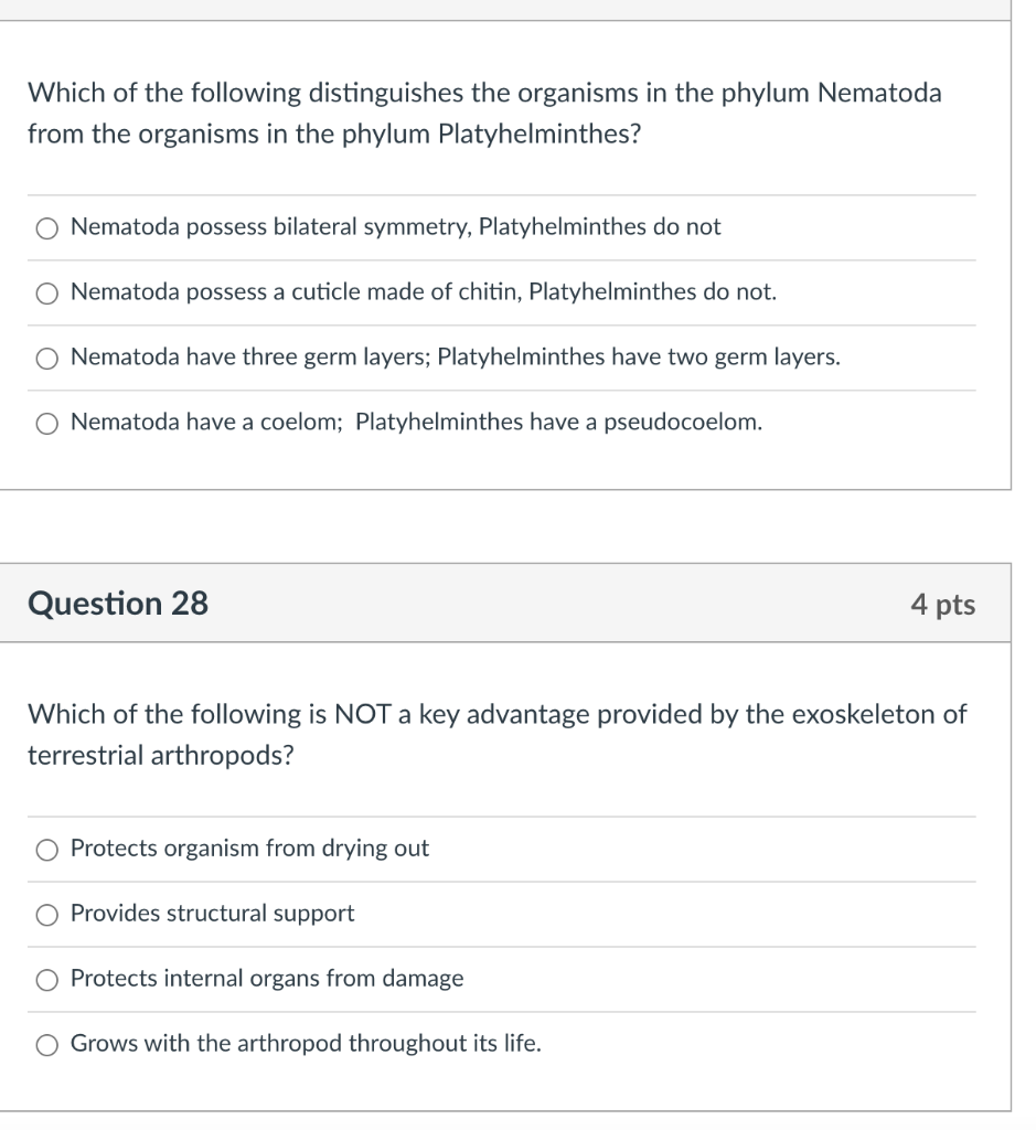 Which Of The Following Distinguishes The Organisms In The Phylum Nematoda From The Organisms In The Phylum Platyhelminth 1