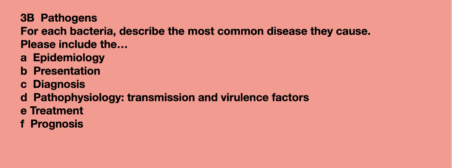 3b Pathogens For Each Bacteria Describe The Most Common Disease They Cause Please Include The A Epidemiology B Pres 1