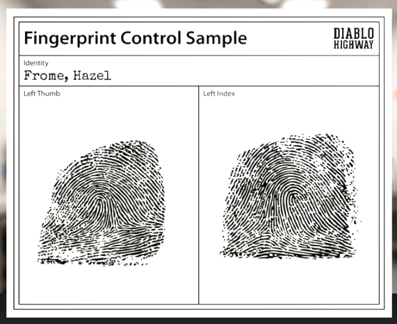 Fingerprint Control Sample Identity Frome Hazel Left Thumb Left Index Diablo Highway Fingerprint Control Sample Identi 1