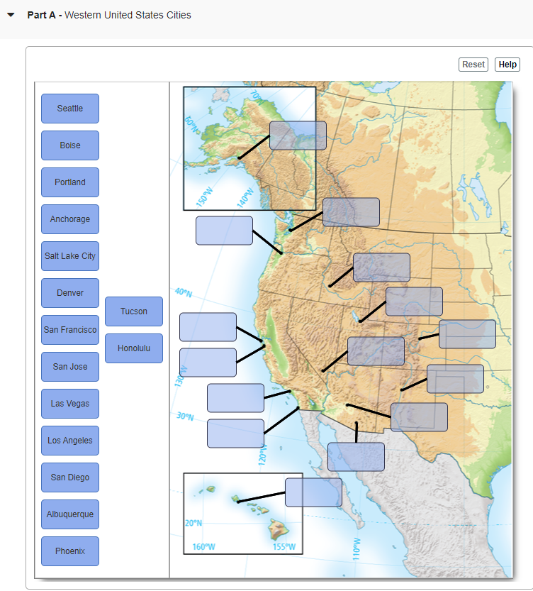 Part A Western United States Cities Reset Help Seattle 7071 01 09 Boise Portland Mose 140w Anchorage Salt Lake City De 1