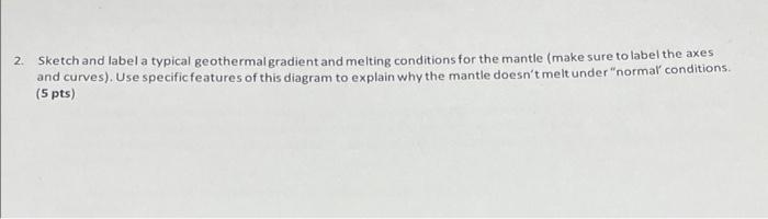 2 Sketch And Label A Typical Geothermal Gradient And Melting Conditions For The Mantle Make Sure To Label The Axes And 1