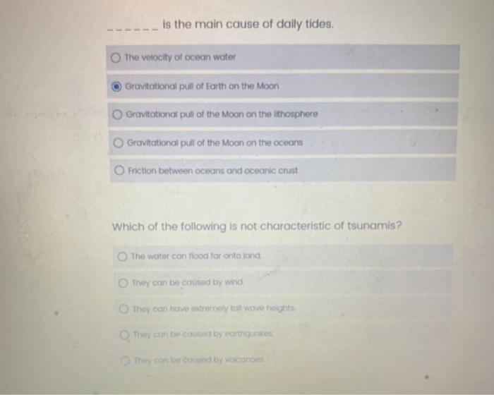 Is The Main Cause Of Daily Tides The Velocity Of Ocean Water Gravitational Pull Of Earth On The Moon Gravitational Pull 1